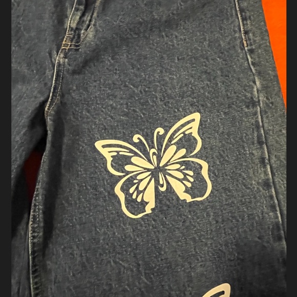 Boho butterflies high waist extra wide leg R&B fit organic cotton jeans NWT - Picture 5 of 13